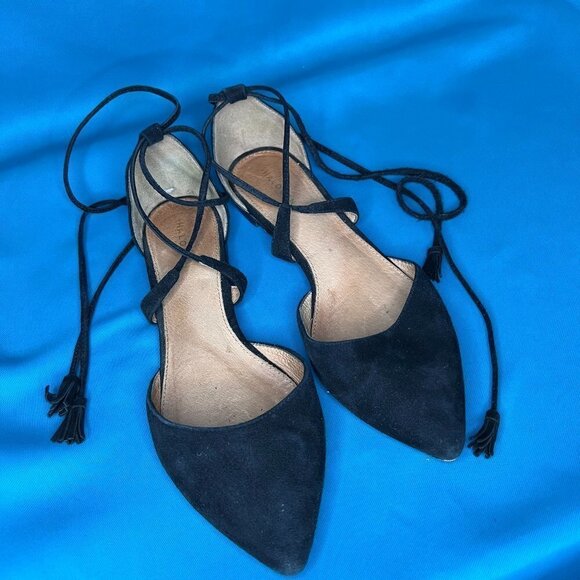 HALOGEN "Oliver" Black Flats with Ankle Ties - Picture 3 of 7